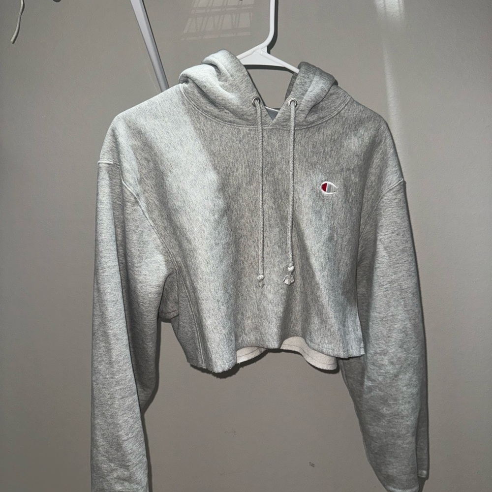 CHAMPION Gray Cropped Hoodie